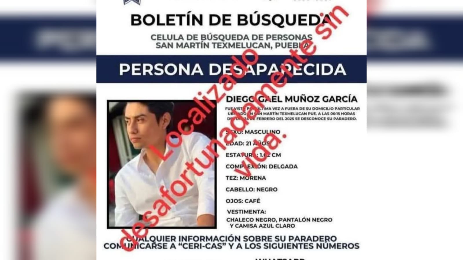 Hallan sin vida a Diego Yael, desaparecido en Texmelucan