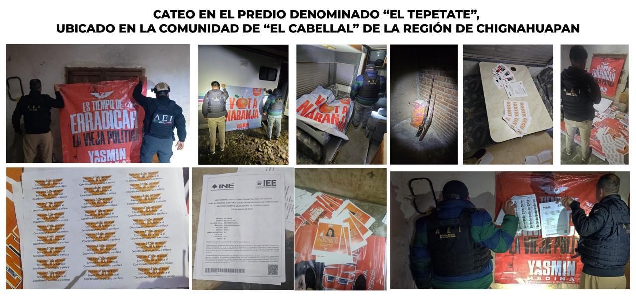 Catean propiedad de “El Moco”: Aseguran propaganda, listas nominales y armas