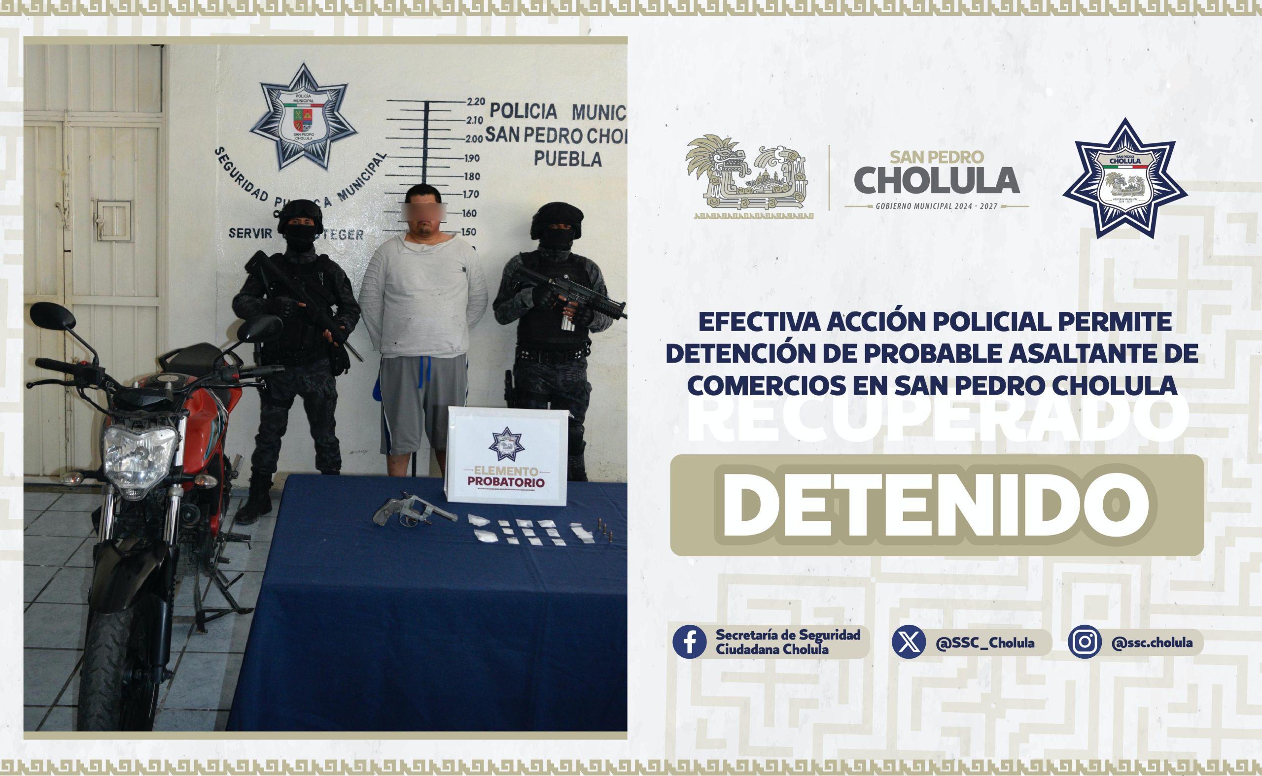 Detienen a presunto asaltante tras persecución en Cholula