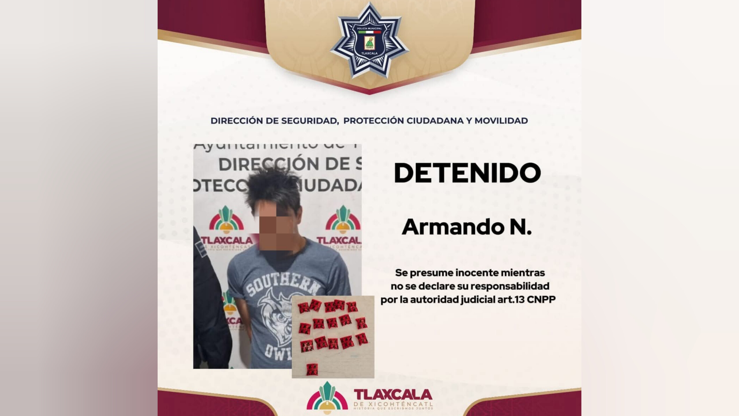 Detienen a hombre por presuntos delitos contra la salud en Tlaxcala