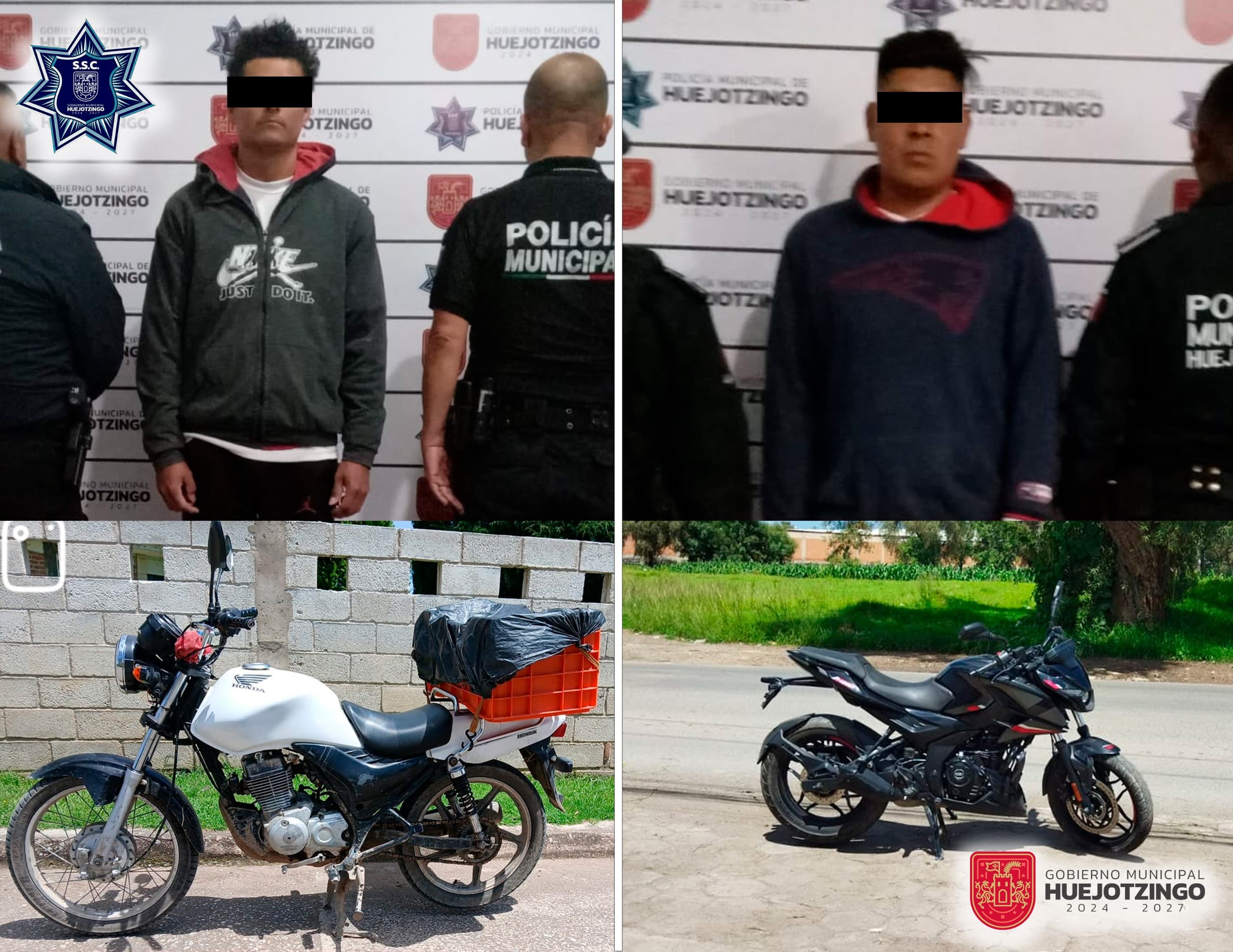 Detienen a cinco y recuperan tres motocicletas en Huejotzingo