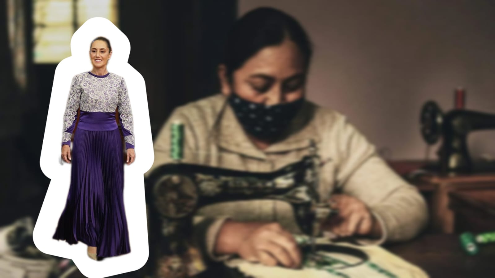 Claudia Sheinbaum porto vestido bordado por artesana tlaxcalteca en Grito de Independencia