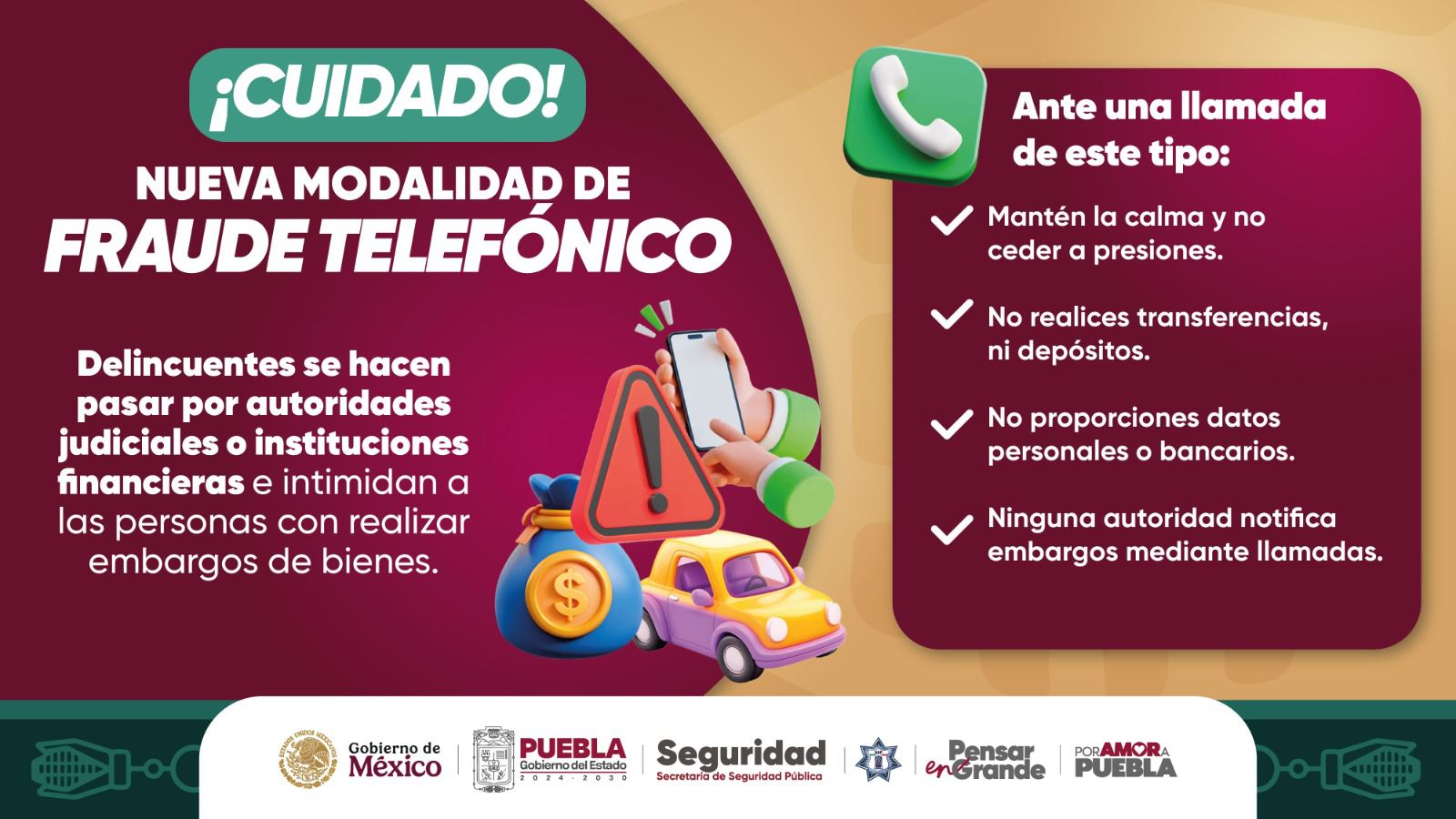 SSP alerta por fraudes telefónicos en Puebla