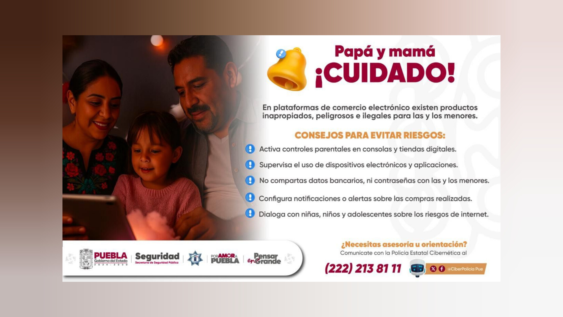 SSP Puebla alerta sobre riesgos para menores en plataformas de comercio electrónico