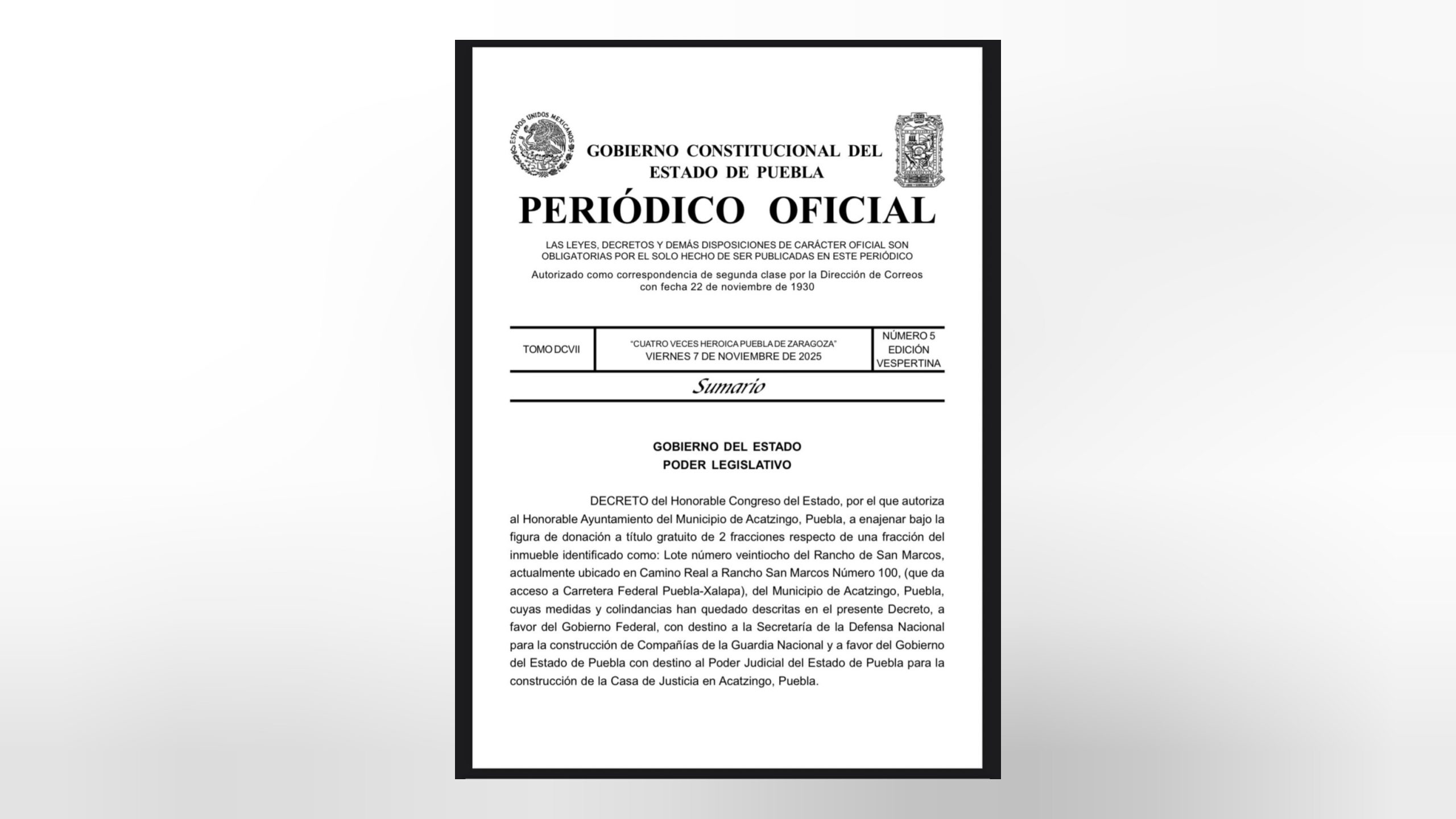 Construirán Casa de Justicia en Acatzingo, entra en vigor donación de predio