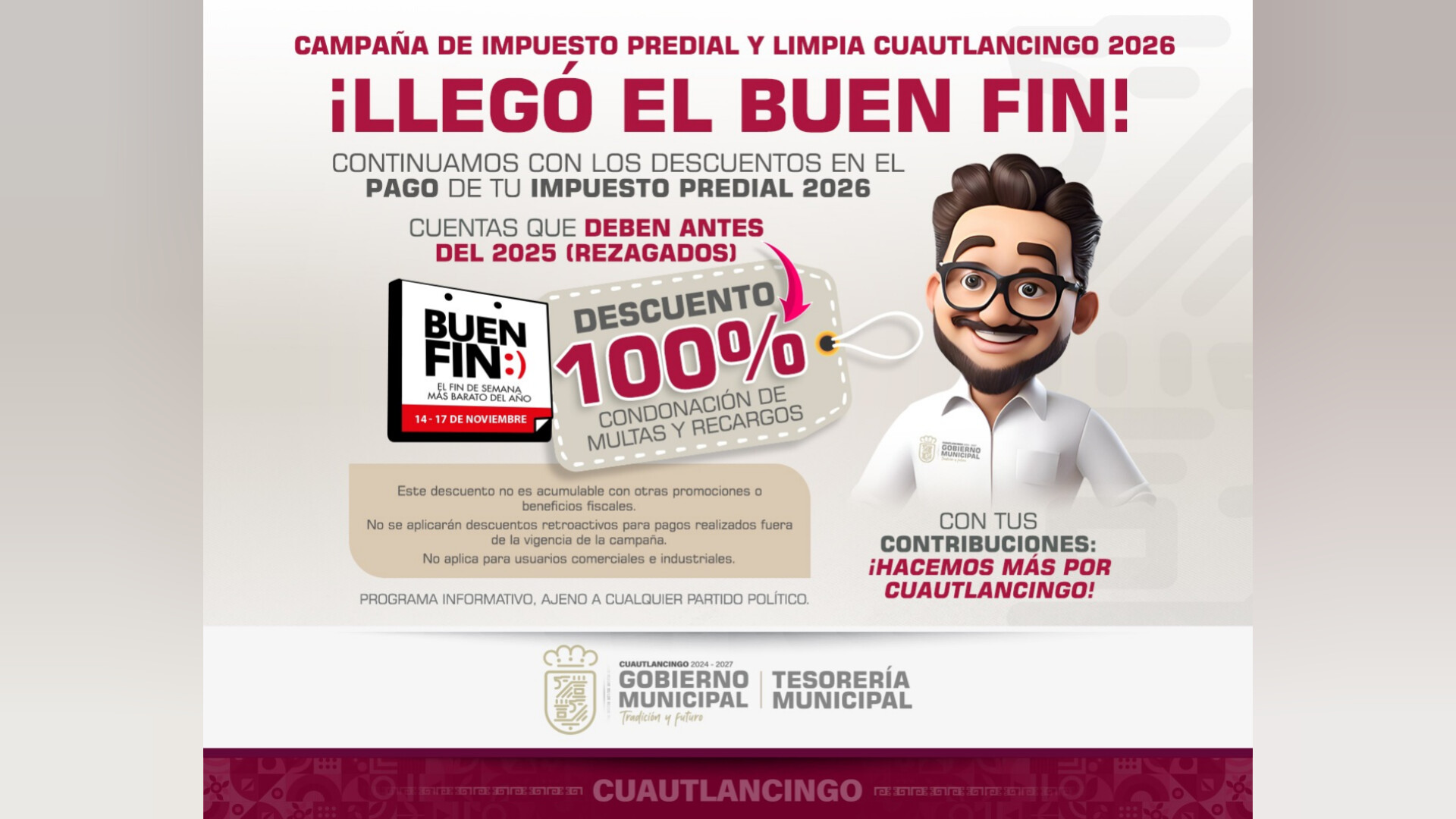 Llega el “Buen Fin” a Cuautlancingo en pago del predial 2026