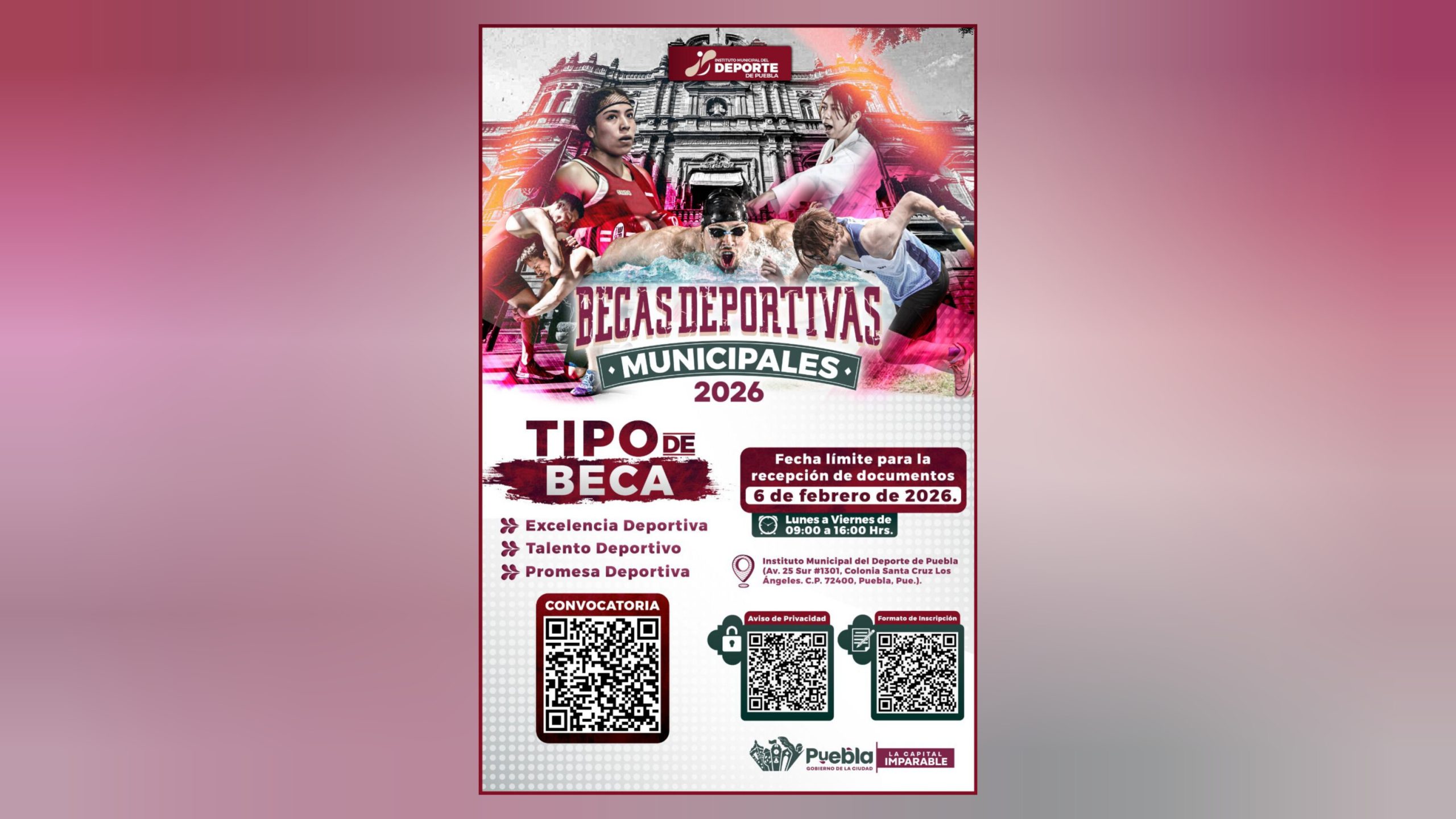 El Ayuntamiento de Puebla abre convocatoria para Becas Deportivas Municipales 2026