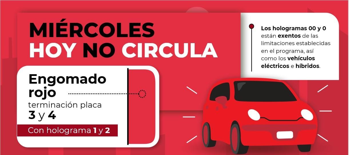 Hoy No Circula aplica a engomado rojo en la ZMVM