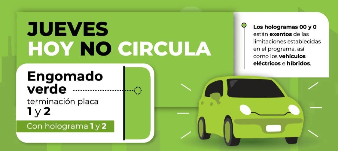 Hoy No Circula para engomado verde este jueves en la ZMVM