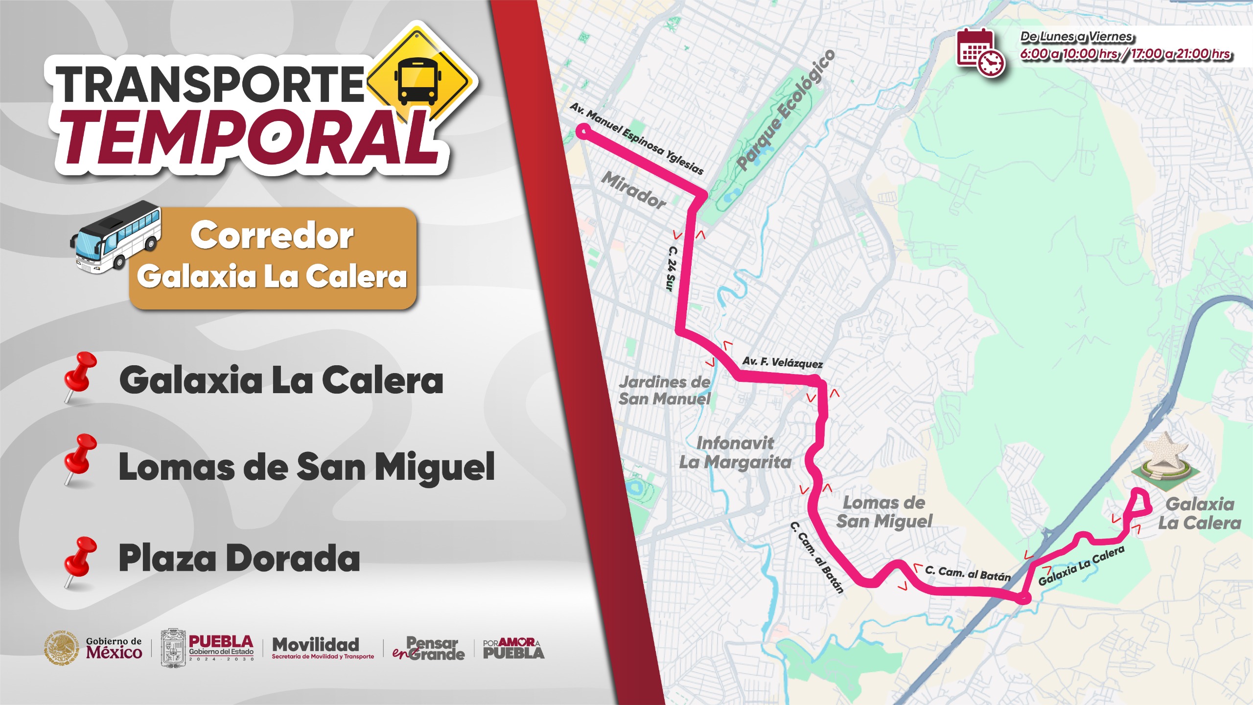 Con dos nuevos recorridos fortalece gobierno estatal esquema de transporte temporal en Puebla