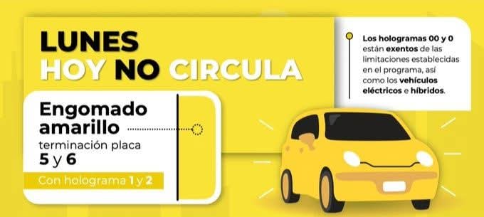 Hoy No Circula aplica para engomado amarillo este lunes
