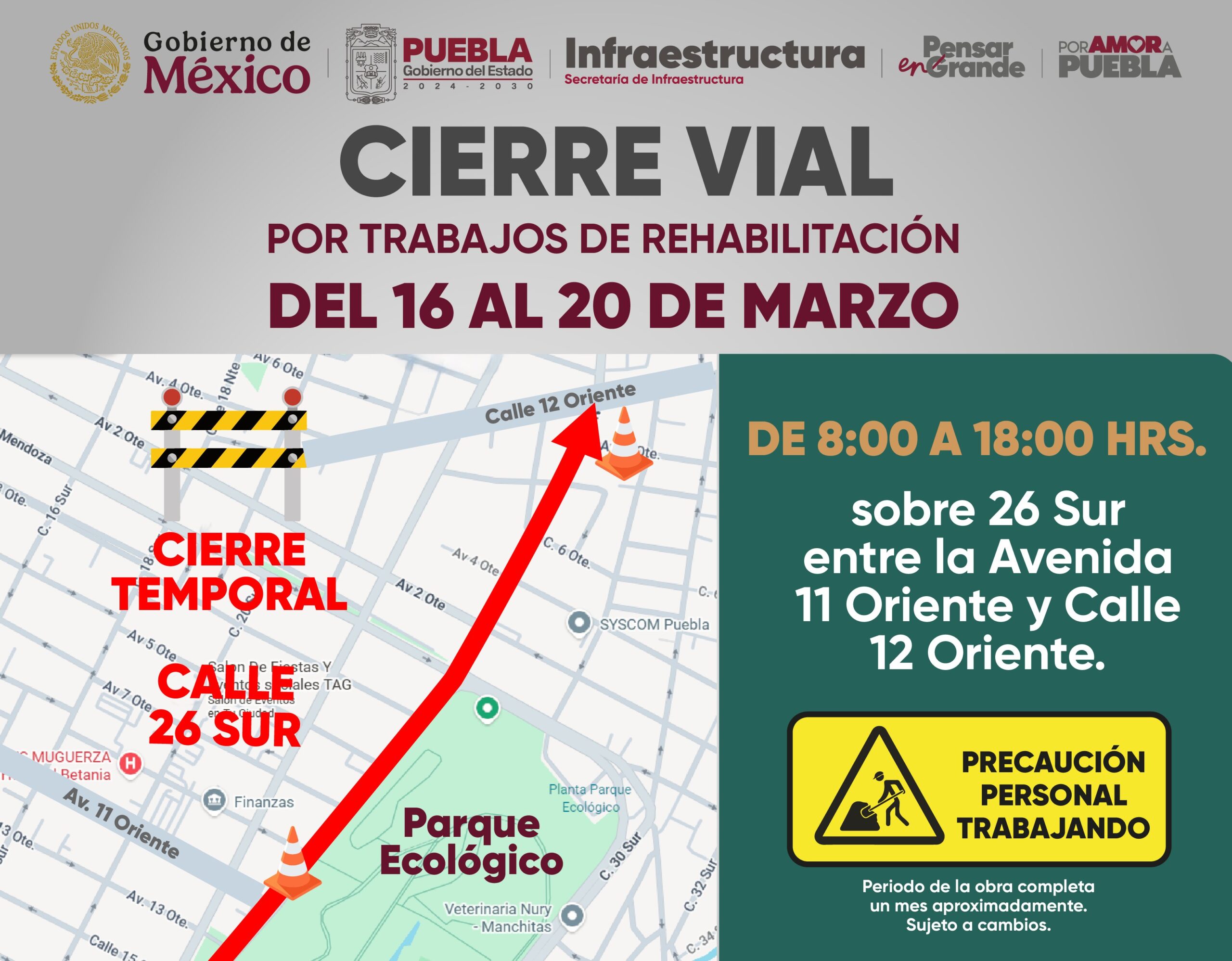 Cierre temporal en 26 Sur