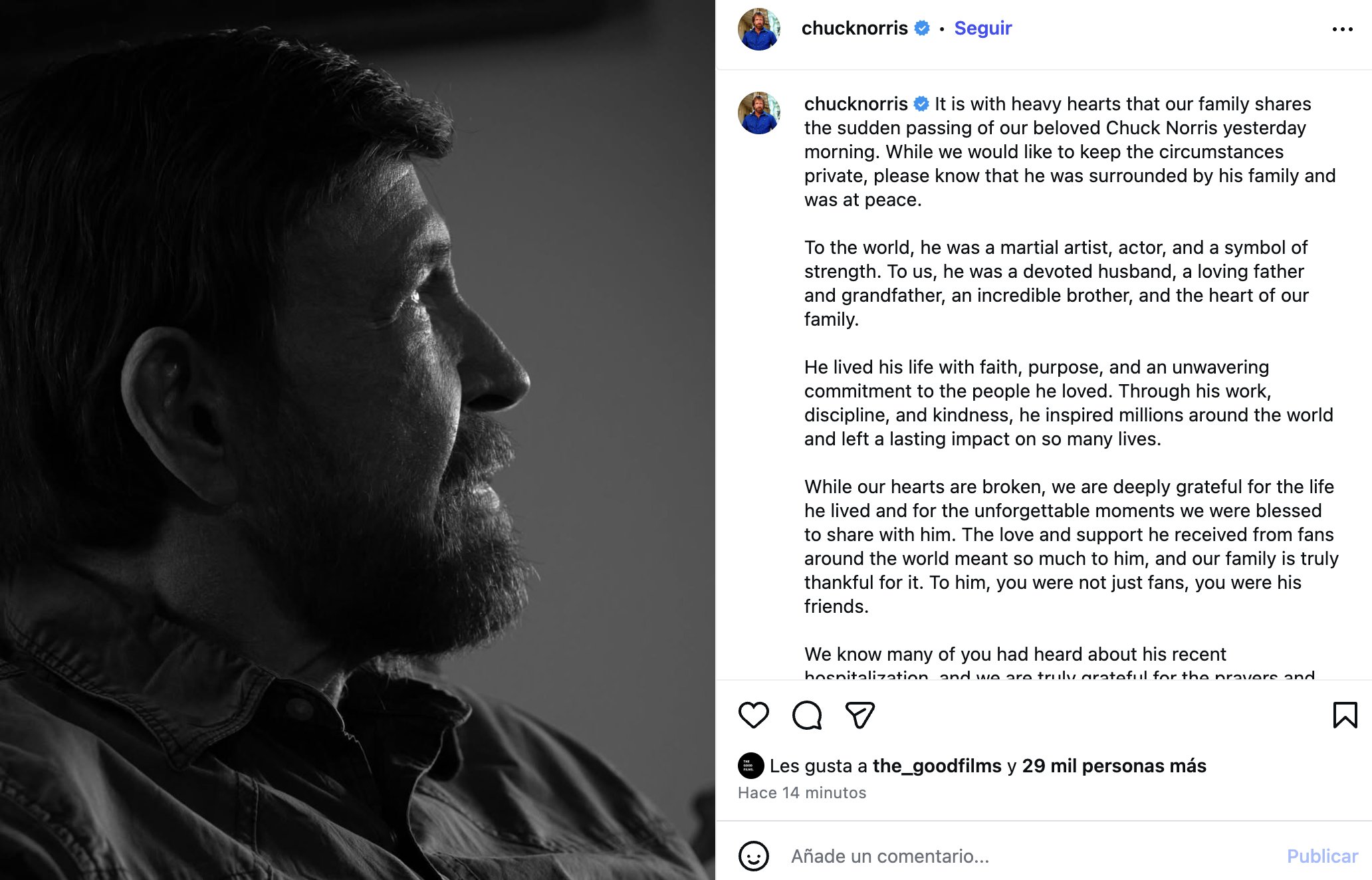 Fallece de Chuck Norris a los 86 años