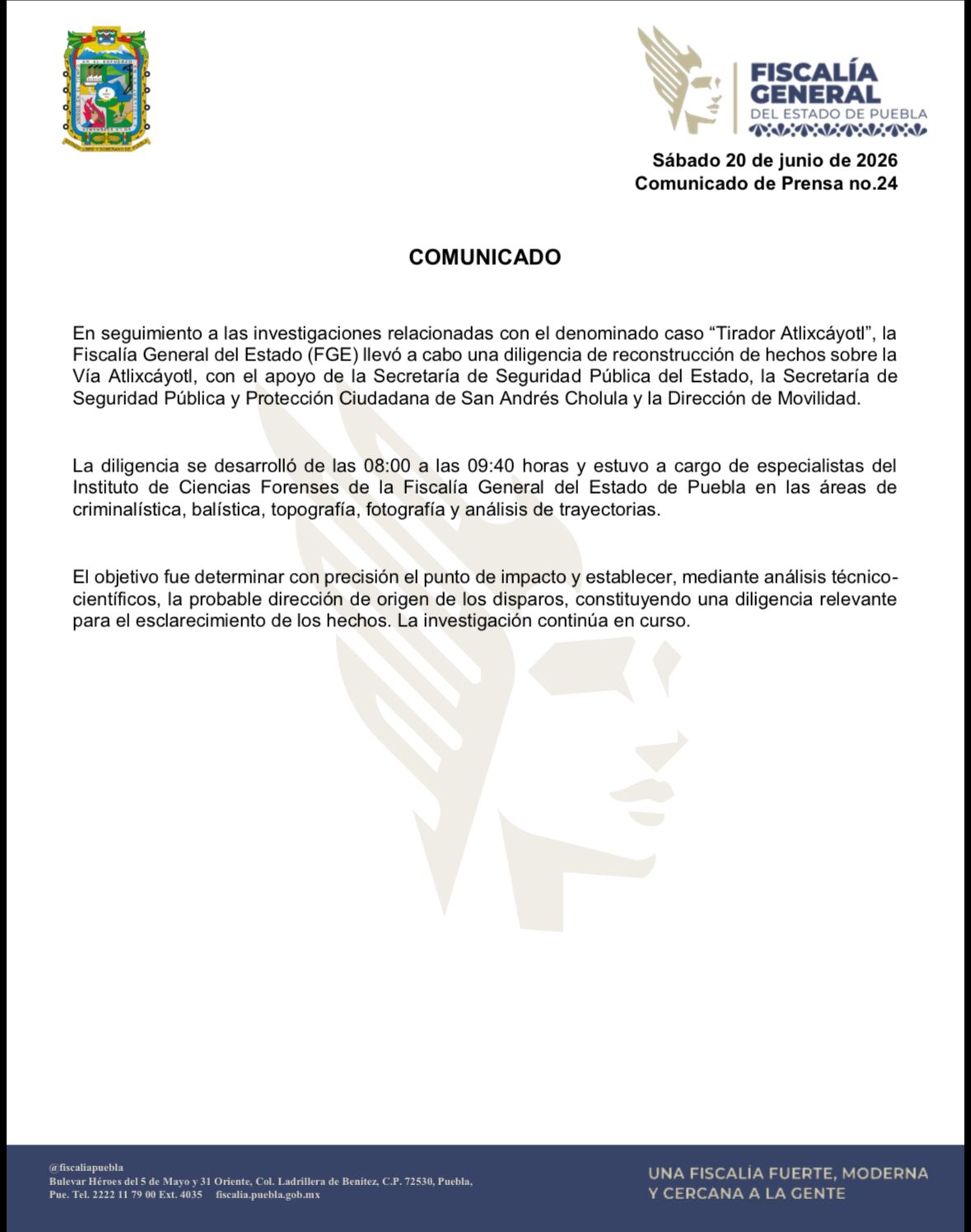 Fiscalía de Puebla realiza peritajes por caso del “Tirador de la Atlixcáyotl”
