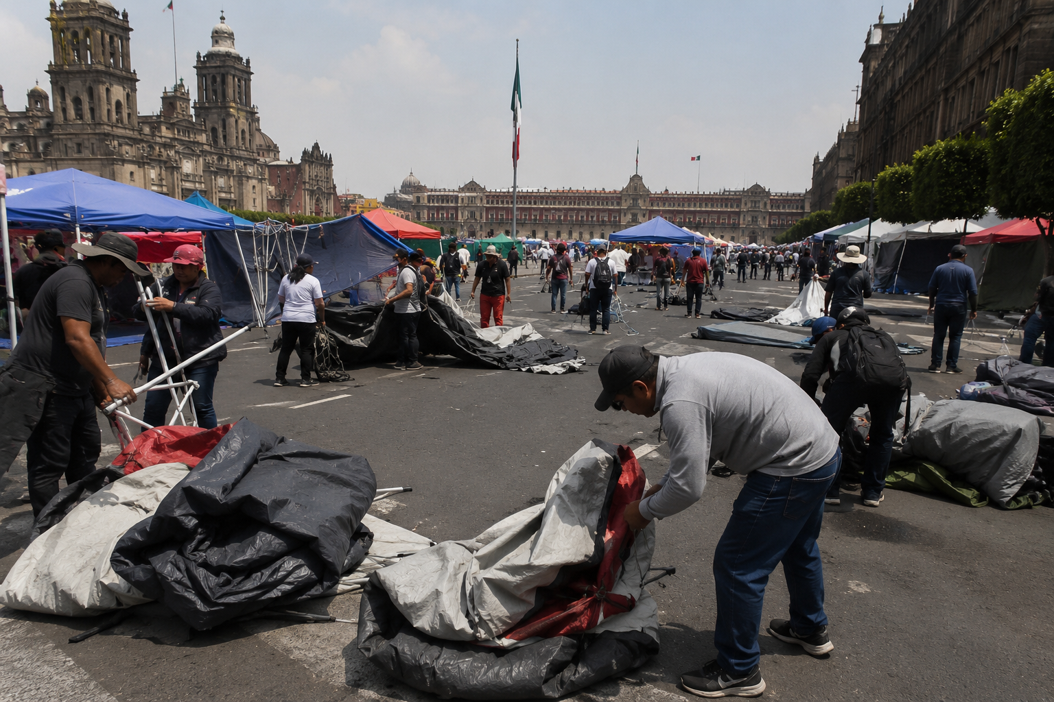 CNTE comienza retiro de plantón en el Centro Histórico