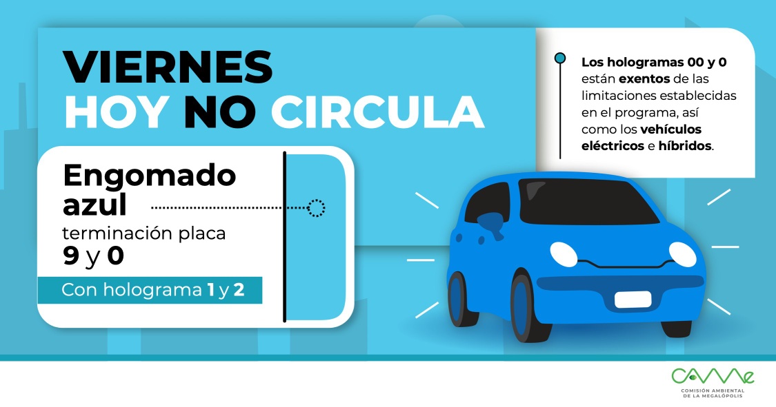 Aplica Hoy No Circula para engomado azul este viernes