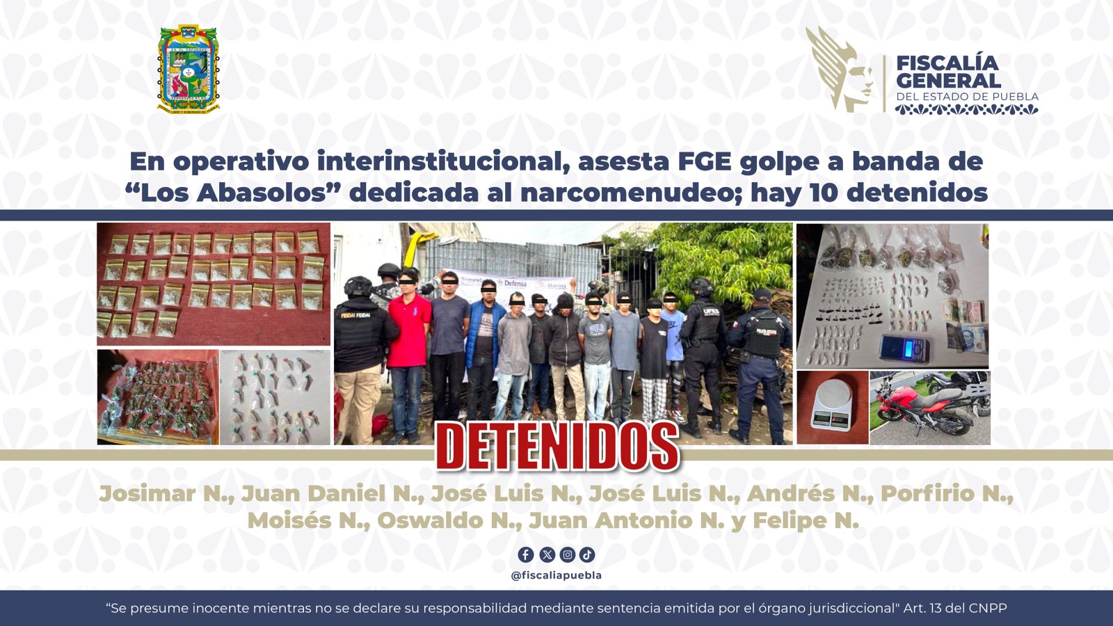 En operativo interinstitucional, asesta FGE golpe a banda de “Los Abasolos” dedicada al narcomenudeo; hay 10 detenidos