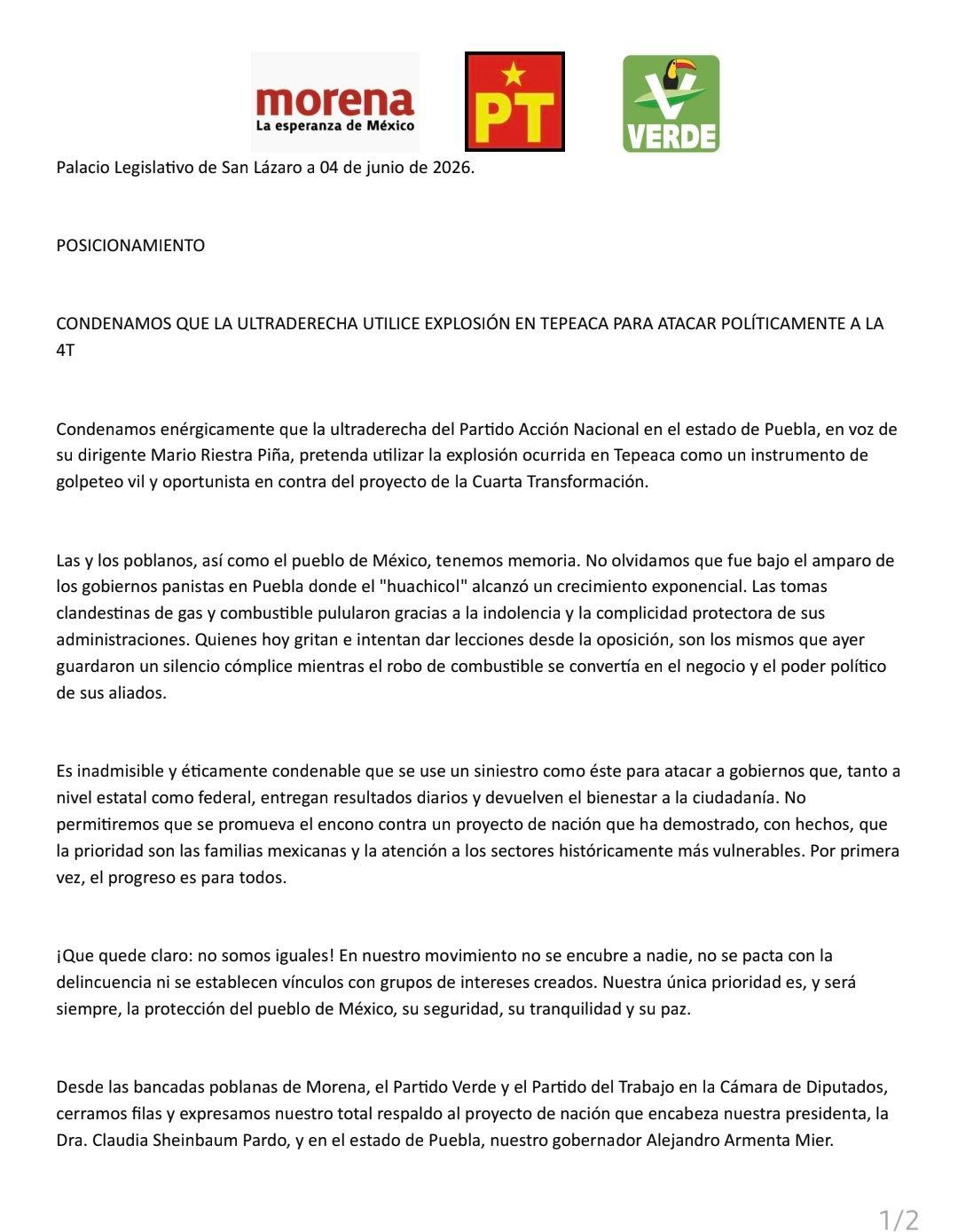 Diputados de la 4T respaldan estrategia contra huachicol tras explosión en Tepeaca