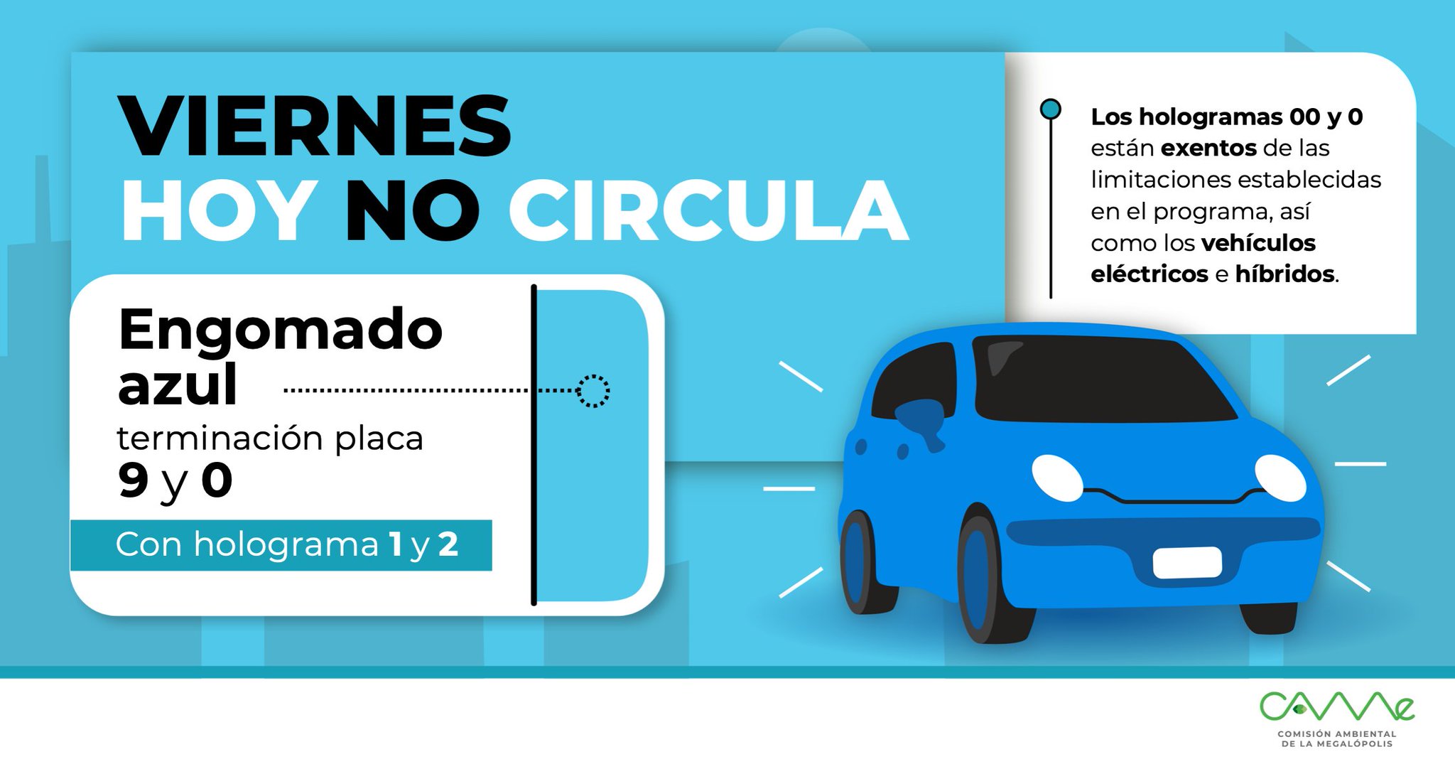 Hoy No Circula este viernes para engomado azul en la ZMVM