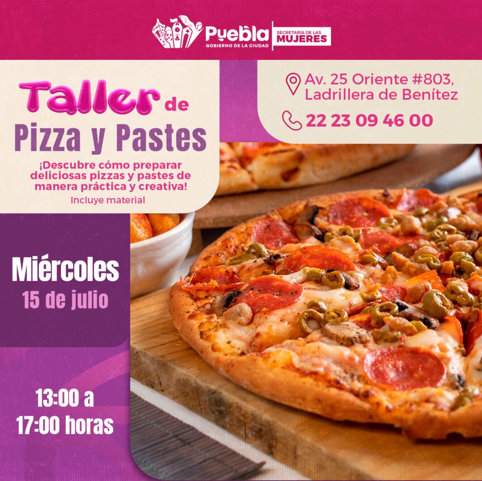 Secretaría de las Mujeres impartirá taller gratuito de pizza y pastes en Puebla capital