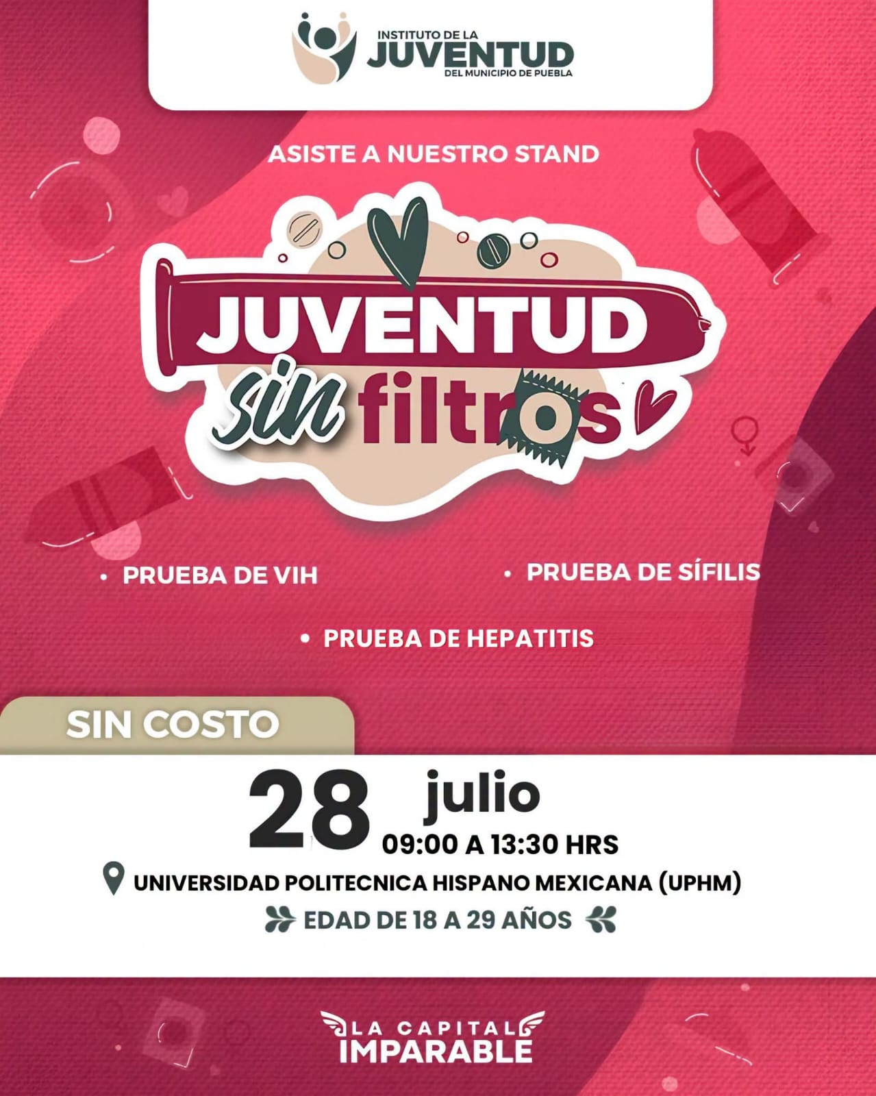 Pruebas gratuitas de VIH en Puebla para jóvenes el 28 de julio