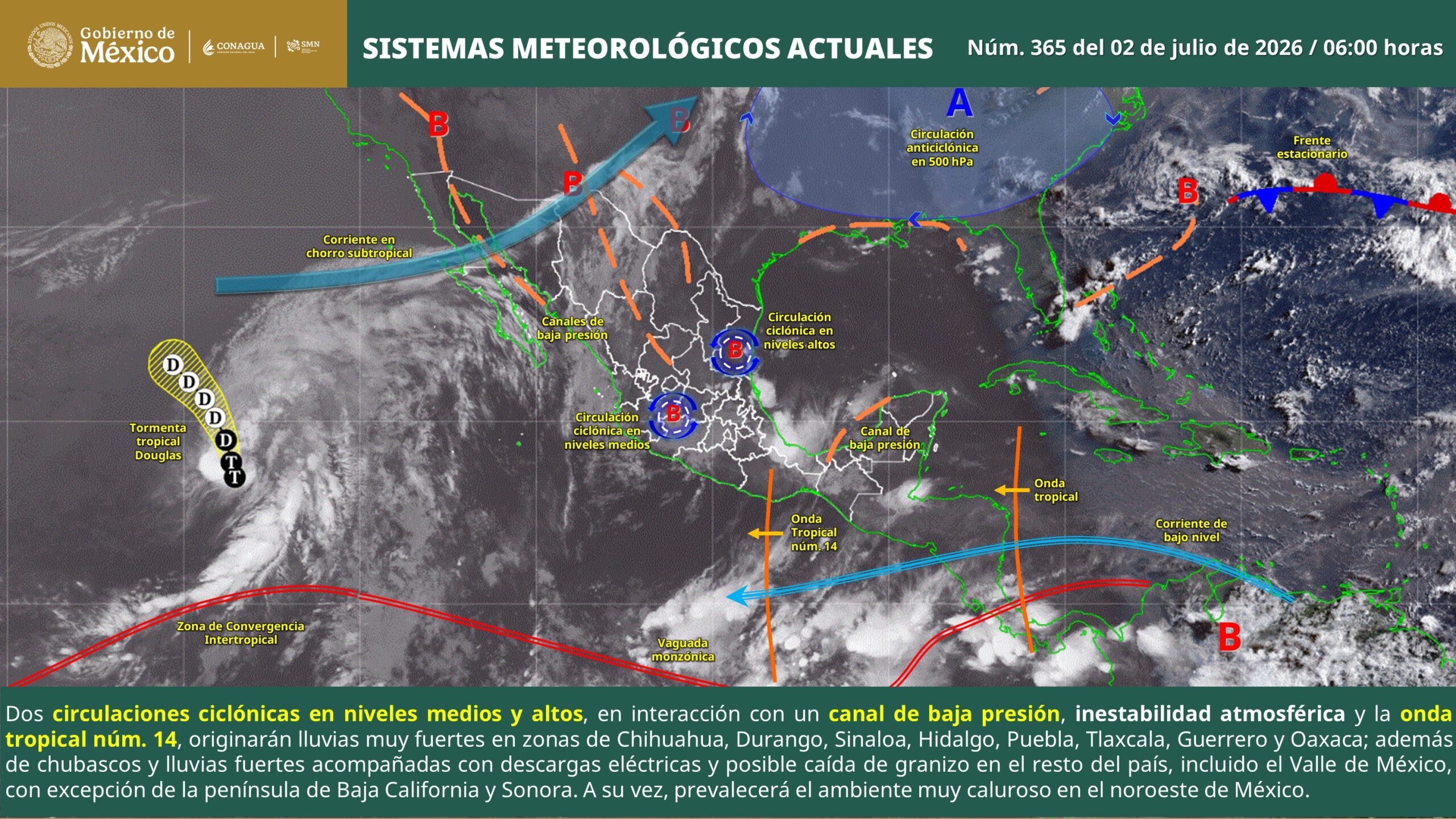 Lluvias y granizo para centro del país este jueves