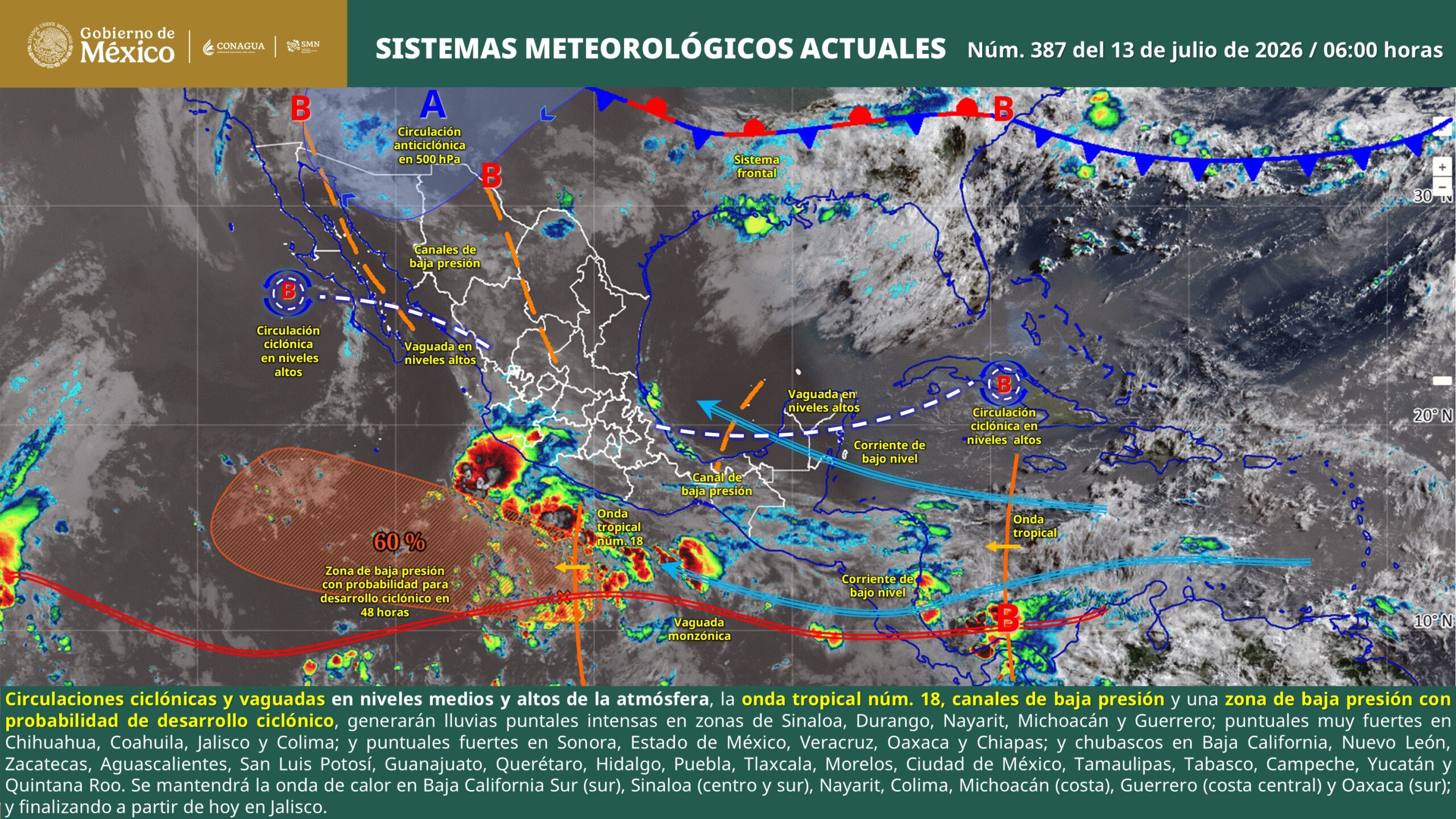 Pronostican lluvias intensas en cinco estados del país
