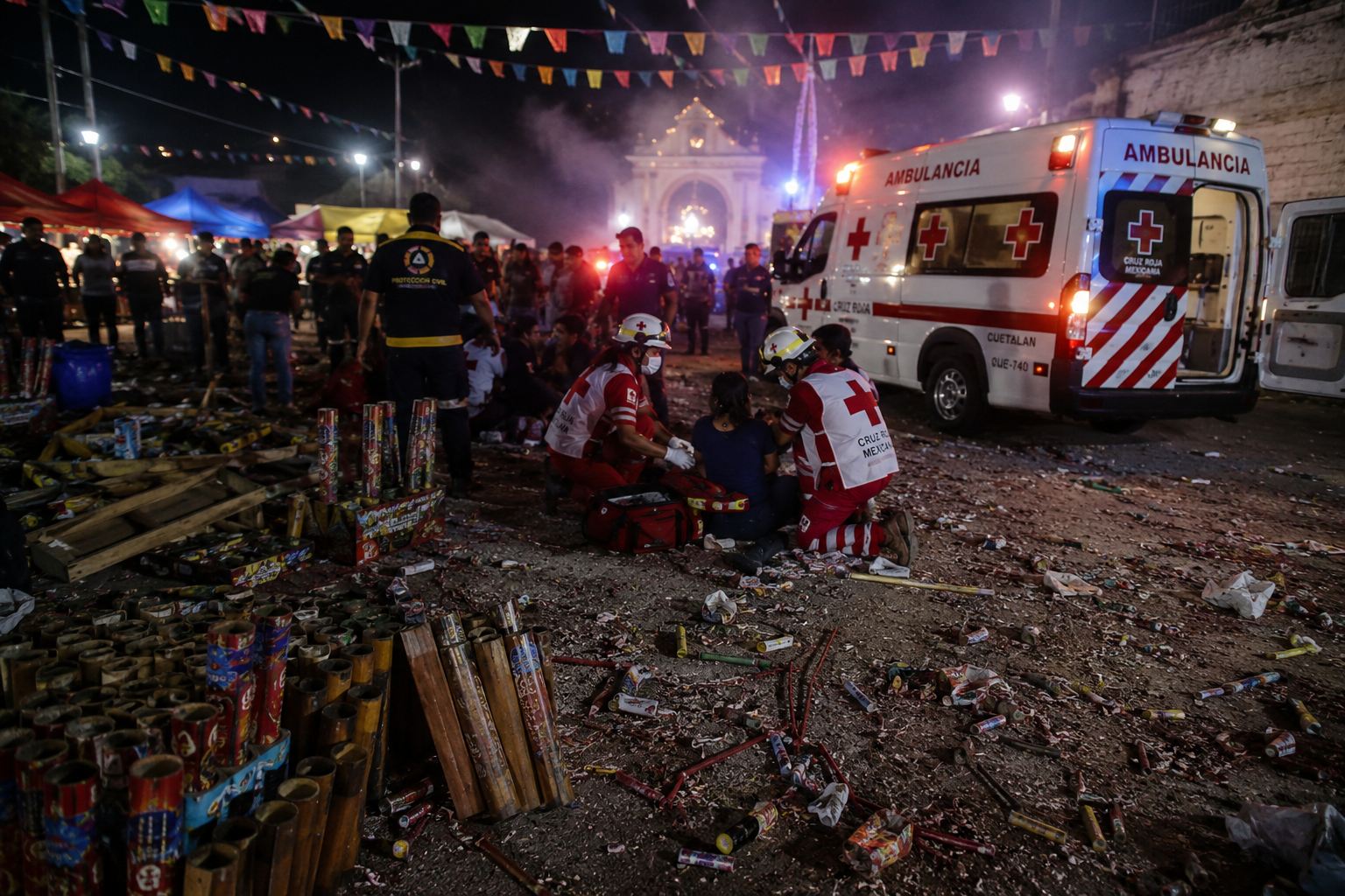 Explosión de pirotecnia deja 15 lesionados en Cuetzalan
