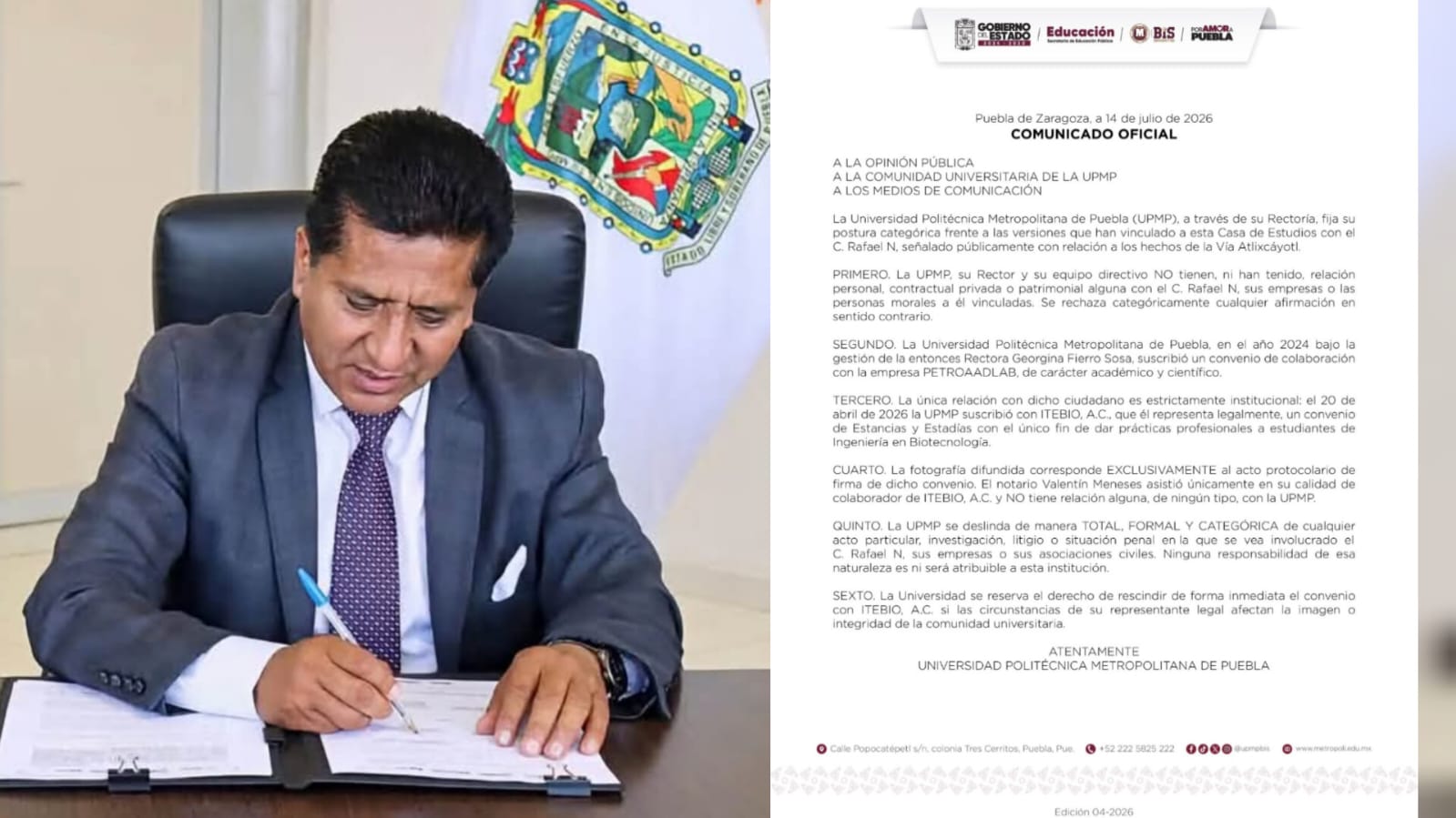 Raymundo Atanacio aclara vínculo con Rafael N. tras su detención por ataques en la Atlixcáyotl
