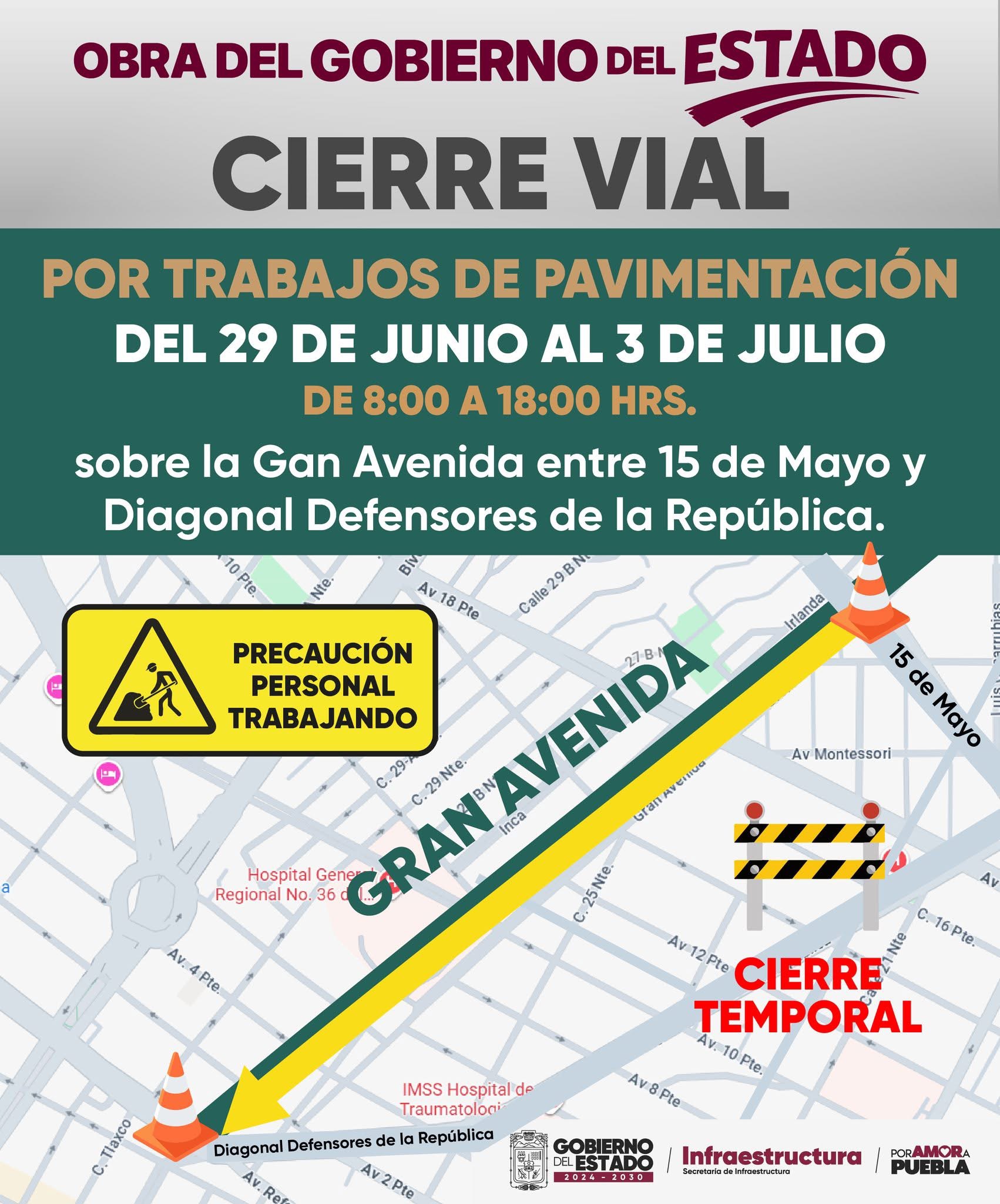 Cierran parcialmente la Gran Avenida por trabajos de pavimentación; piden usar vías alternas